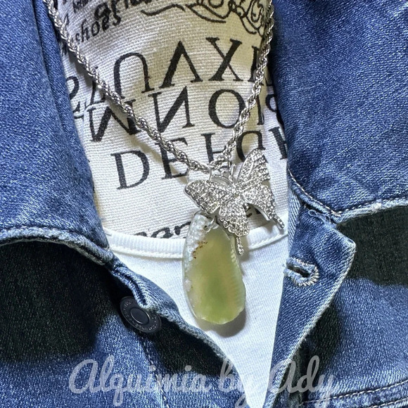 14” chunky silver Fluorite butterfly multi charms oversized statement - Picture 1 of 9